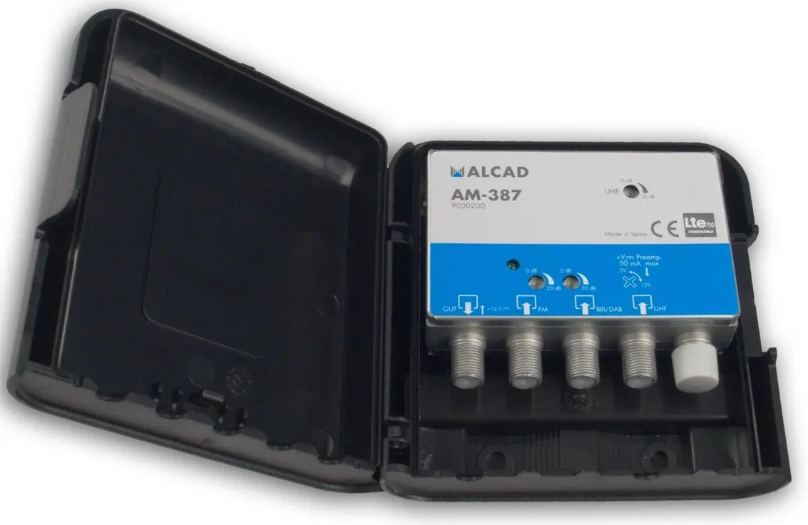 Alcad Wzmacniacz Masztowy AM-387 12V 32dB UHF+VHF/BIII+FM LTE700