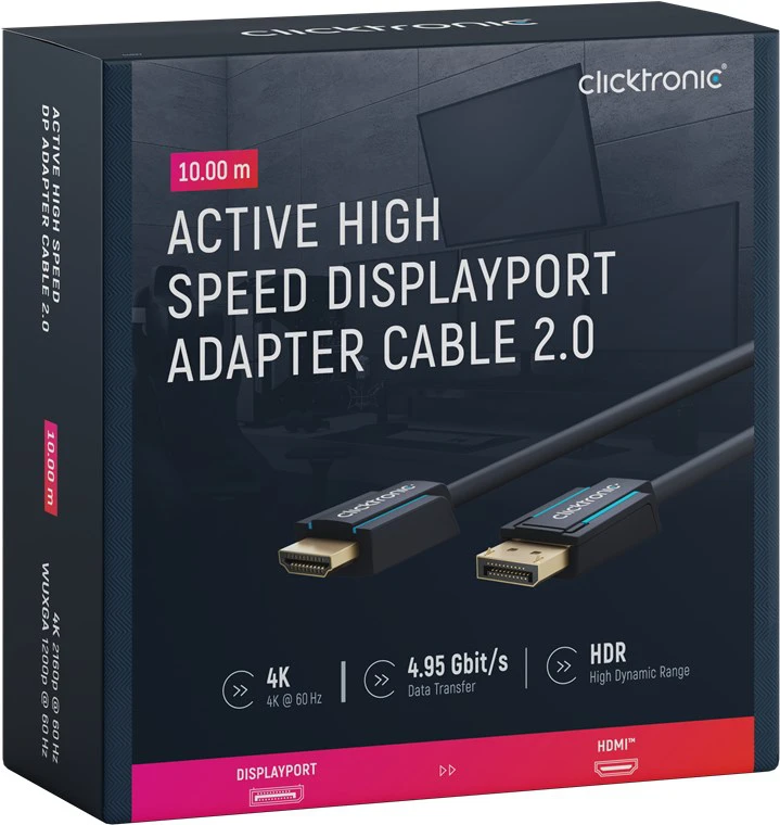 OUTLET CLICKTRONIC Kabel DisplayPort DP - HDMI 2.0 4K 60Hz 10m