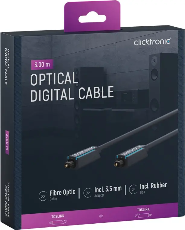 CLICKTRONIC Kabel optyczny Toslink T-T + adapter Jack 3m