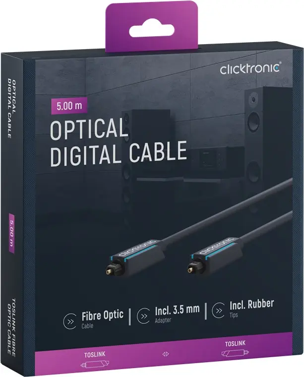 CLICKTRONIC Kabel optyczny Toslink T-T + adapter Jack 5m