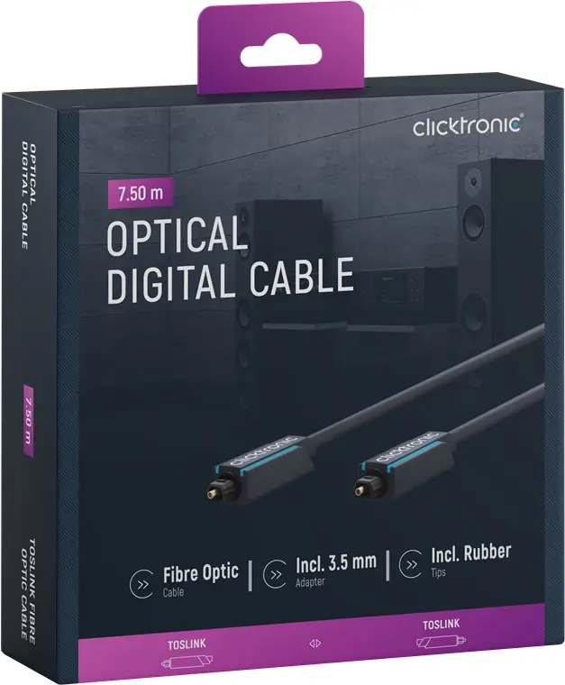 CLICKTRONIC Kabel optyczny Toslink T-T + adapter Jack 7,5m