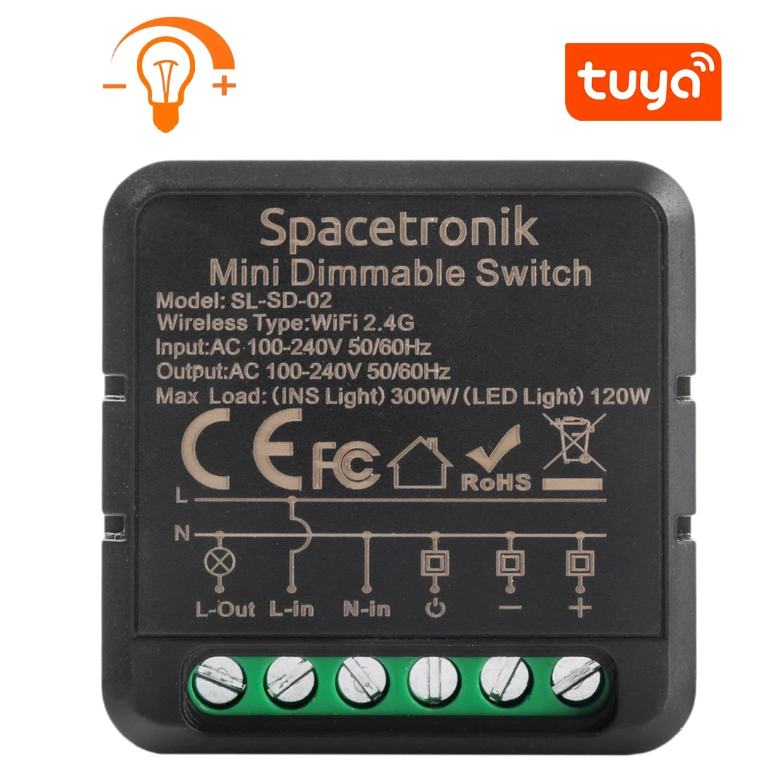 Unterputz-Mini-WLAN-Dimmer, Lichtdimmer, Smart Life Tuya, dreiphasiger Stern, Spacetronik SL-SD-02