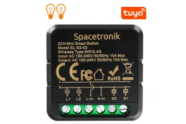 Dopuszkowy Mini przekaźnik włącznik światła switch Wi-Fi podwójny Smart Life Tuya Spacetronik sterownik SL-S2-02 Black