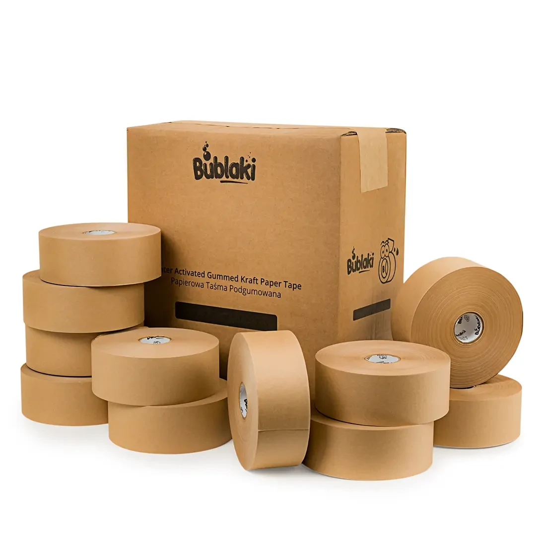 Wasseraktiviertes, ökoverstärktes Zellstoffband 70 mm / 182 m Bublaki BT-W703R (10 Stk.)