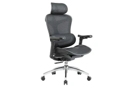 Ergonomischer, schwarzer Schreibtischstuhl mit verstellbarer Kopfstütze und Armlehnen Spacetronik DORIS 30