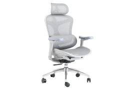Ergonomischer, grauer Bürostuhl mit verstellbarer Kopfstütze und Armlehnen Spacetronik DORIS 30