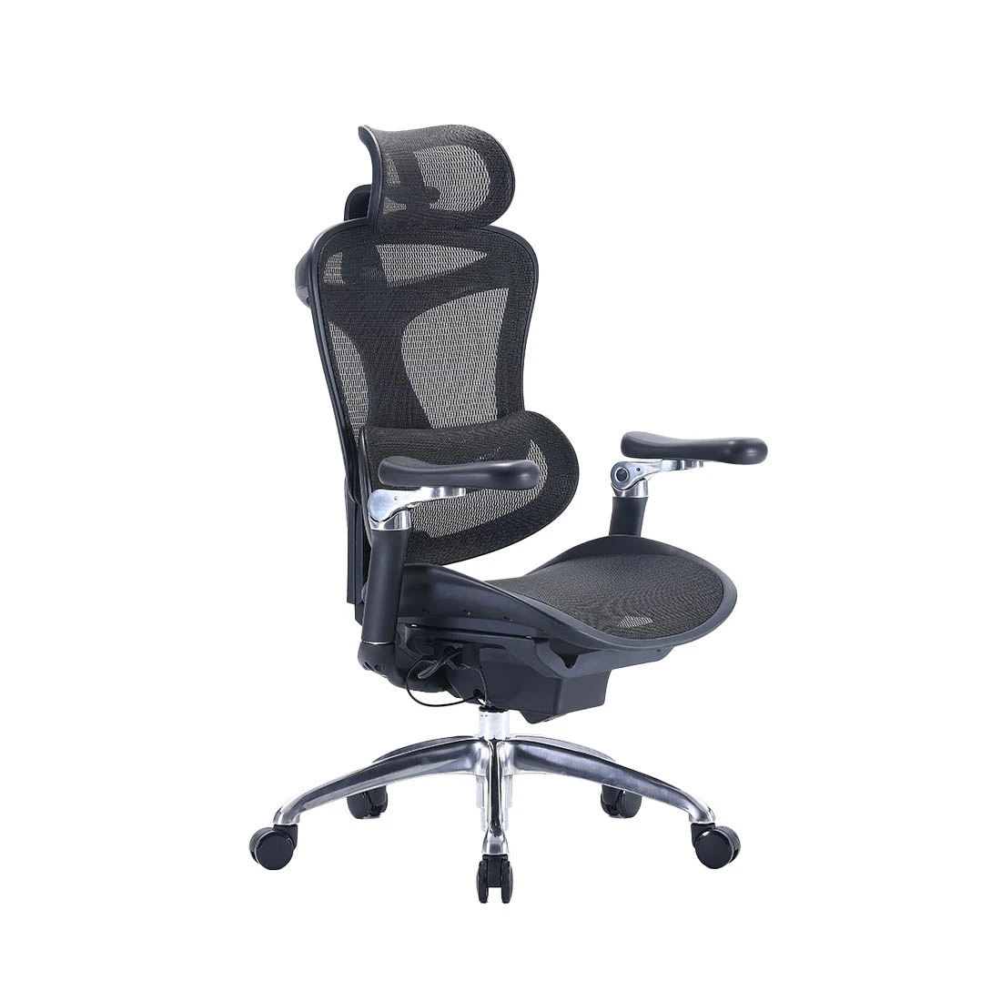 Ergonomischer 6D-Schreibtischstuhl schwarz mit verstellbarer Kopfstütze und Armlehnen Spacetronik DORIS 40