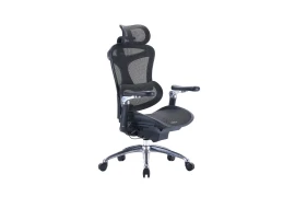 Ergonomischer 6D-Schreibtischstuhl schwarz mit verstellbarer Kopfstütze und Armlehnen Spacetronik DORIS 40