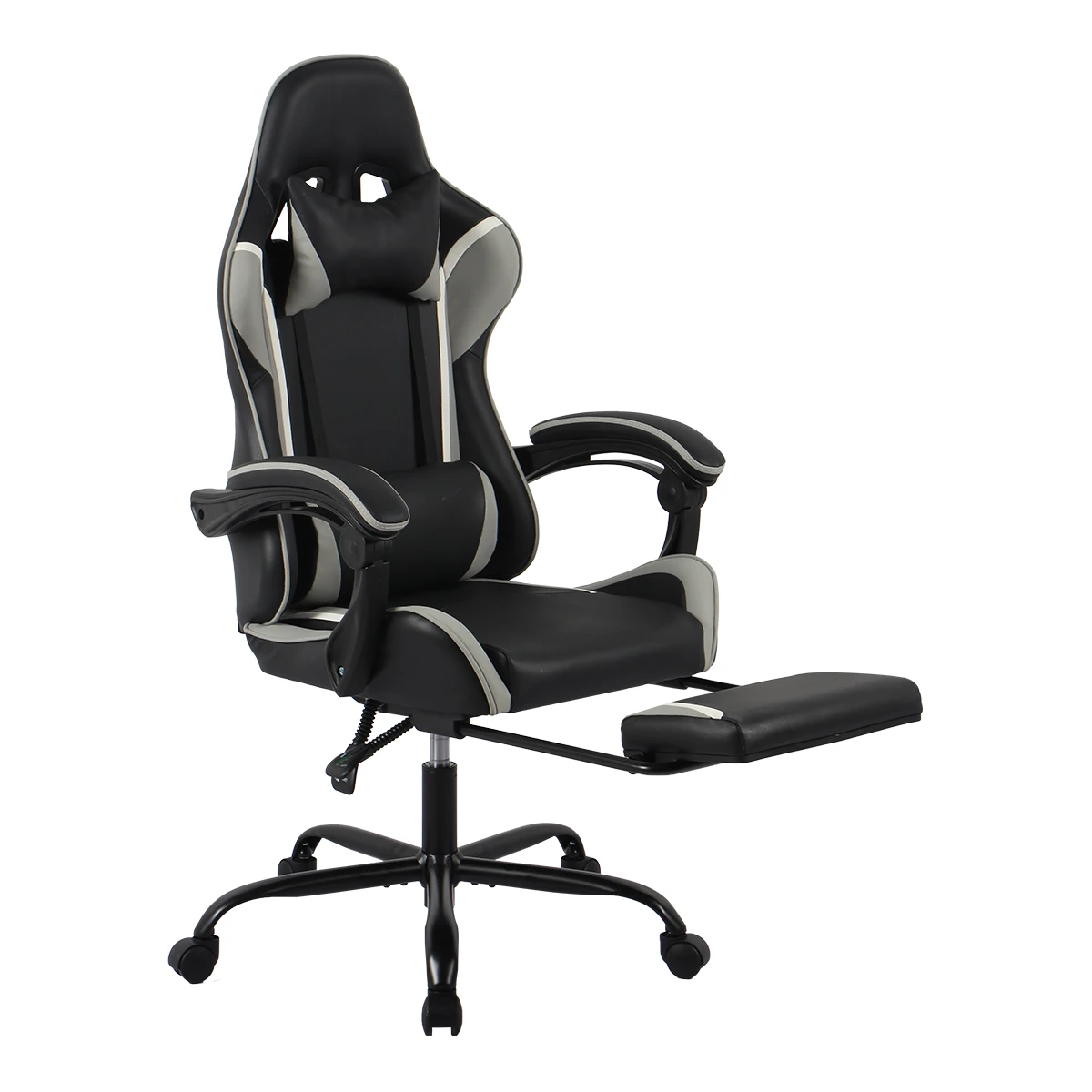 Spacetronik Rally ergonomischer Bürostuhl mit Fußstütze und Kissen, schwarz und grau