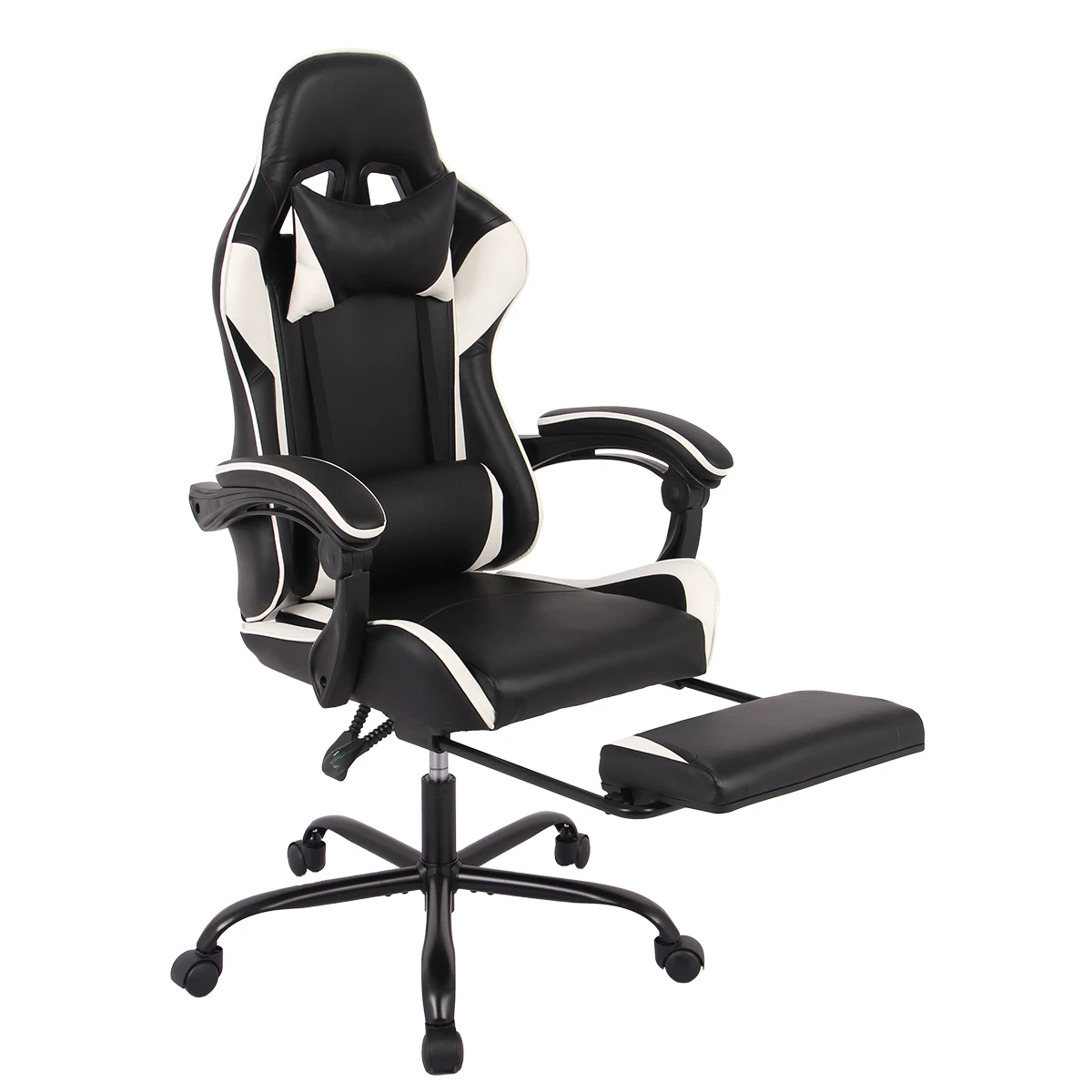 Spacetronik Rally ergonomischer Bürostuhl mit Fußstütze und Kissen, schwarz und weis