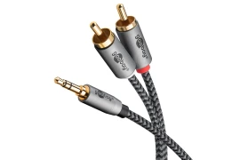 Kabel audio Jack 3,5mm - 2x RCA Goobay Plus oplot tekstylny szaro-czarny