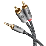 Kabel audio Jack 3,5mm - 2x RCA Goobay Plus oplot tekstylny szaro-czarny