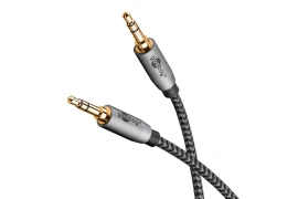 Kabel audio Jack 3,5mm AUX Goobay Plus oplot tekstylny szaro-czarny 1m