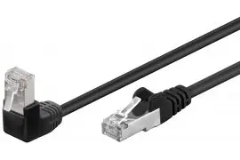 Kabel LAN Patchcord CAT 5e F/UTP CZARNY KĄTOWY 1x90st. 1m