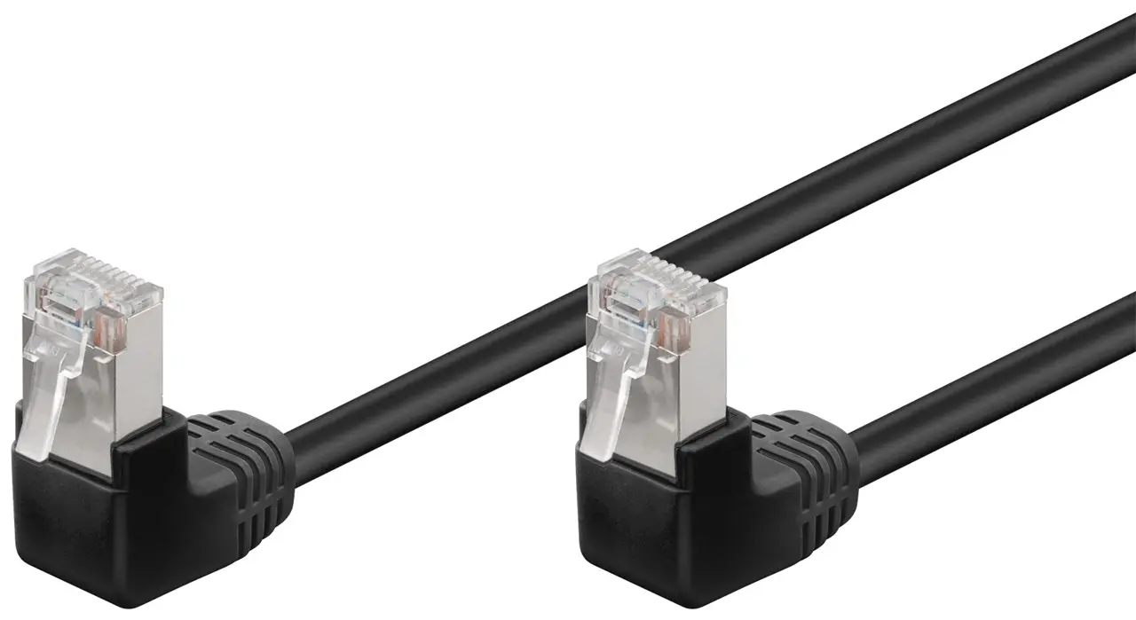 Kabel LAN Patchcord CAT 5e F/UTP CZARNY KĄTOWY 2x90st. 2m
