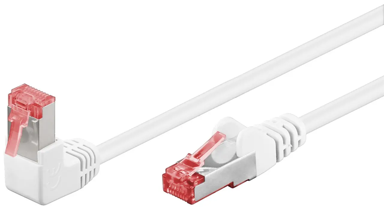 Kabel LAN Patchcord CAT 6 S/FTP BIAŁY KĄTOWY 1x90st. 0,25m