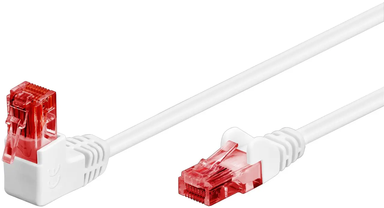 Kabel LAN Patchcord CAT 6 U/UTP BIAŁY KĄTOWY 1x90st. 0,5m