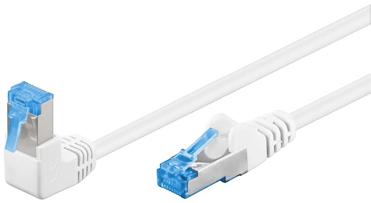 Kabel LAN Patchcord CAT 6A S/FTP KĄTOWY 1x90 biały 1m