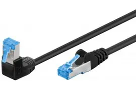 Kabel LAN Patchcord CAT 6A S/FTP KĄTOWY 1x90 czarny 0,25m