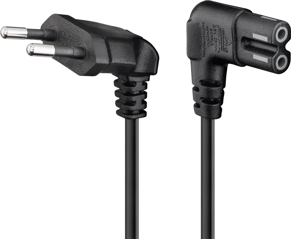 Kabel zasilający C7 ÓSEMKA 2-pin KĄTOWY 2x 90st. Goobay czarny 0,5m