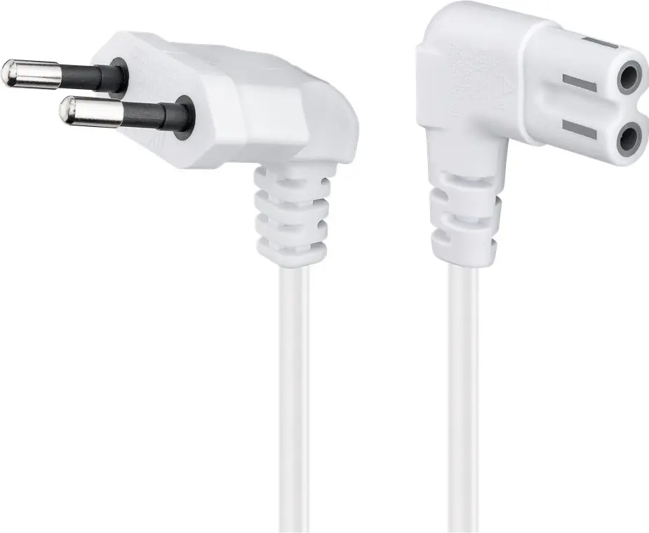 Kabel zasilający C7 ÓSEMKA 2-pin KĄTOWY 2x 90st. Goobay biały 2m