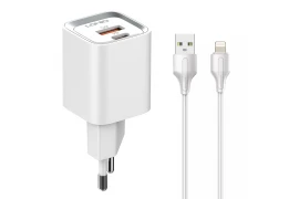 Kopia Ładowarka sieciowa USB 20W PD QC 3.0   kabel USB-A / Lightning Szybkie Ładowanie LDNIO A2318C