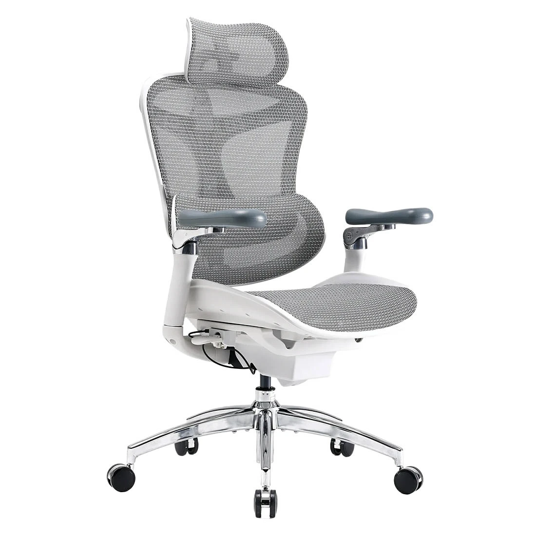 6D Spacetronik DORIS 40 ergonomischer Bürostuhl, grau mit verstellbarer Kopfstütze und Armlehnen
