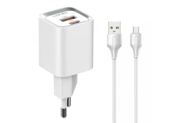 Ładowarka sieciowa USB 20W PD QC 3.0 + kabel USB-A / Micro-USB Szybkie Ładowanie LDNIO A2318C