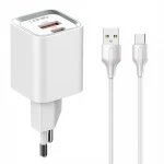 Ładowarka sieciowa USB 20W PD QC 3.0 + kabel USB-A / USB-C Szybkie Ładowanie LDNIO A2318C