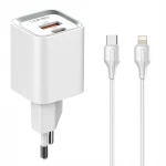 Ładowarka sieciowa USB 30W PD QC 3.0  kabel USB-C / Lightning Szybkie Ładowanie LDNIO A2317C