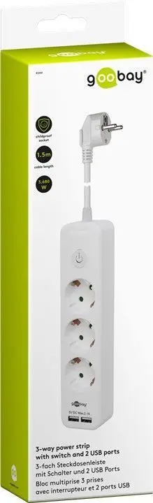 Listwa zasilająca 3xAC 230V + 2xUSB 5V/2,1A Goobay