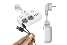 2x AC-Steckdosenleiste mit 1x USB-C PD 20W Ladegerät / 1x USB QC / 2x USB Auto-id Spacetronik SR200