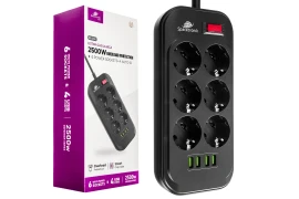 Spacetronik SR-204 6x AC-Steckdosenleiste mit 4x USB 3,4A Auto-ID-Ladegerät