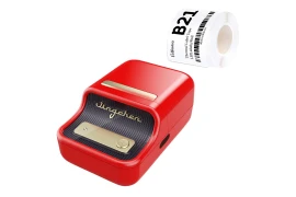 Mini drukarka do naklejek Niimbot B21 (czerwona) + naklejki samoprzylepne 50x30 mm 230 szt. białe
