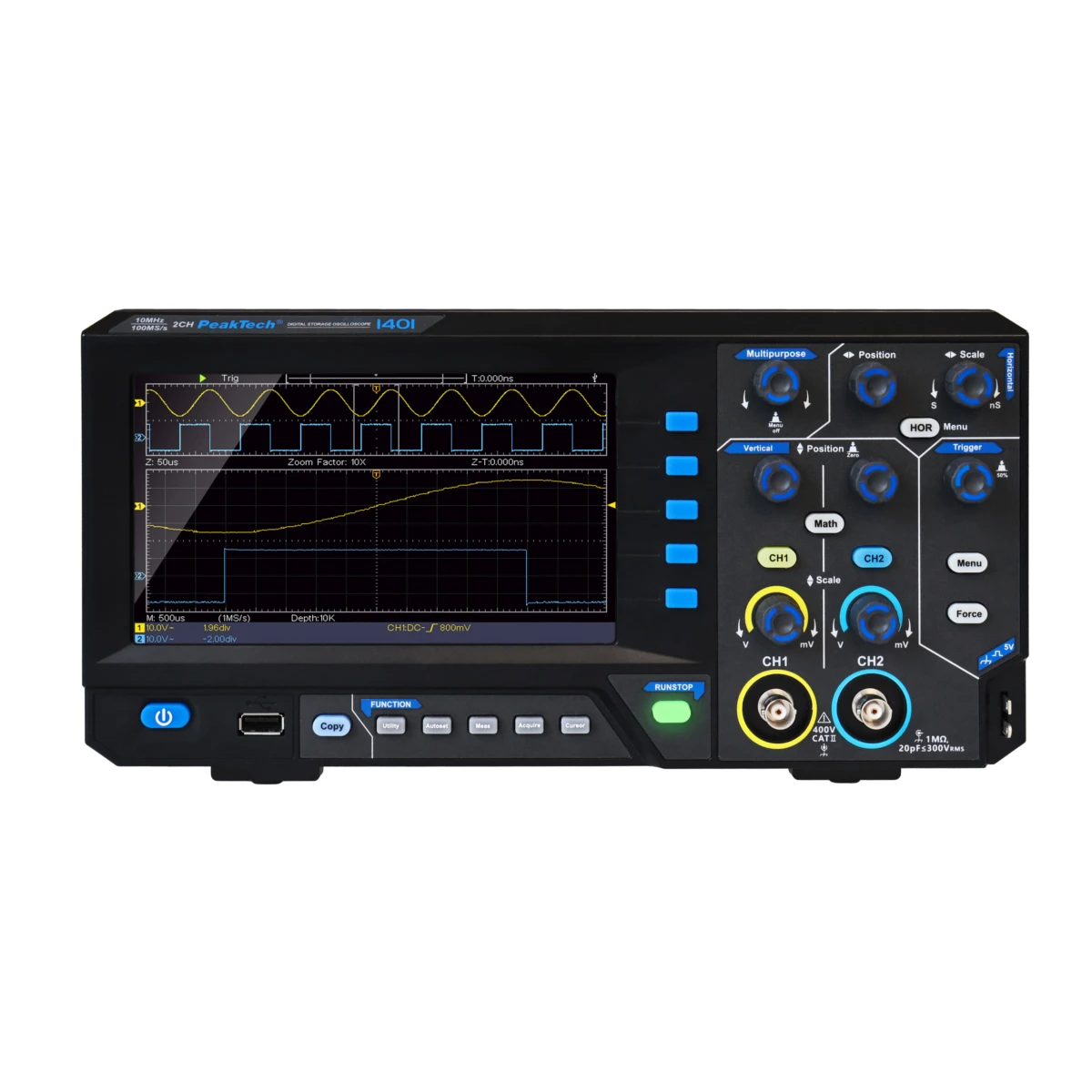 2CH 10MHz 100MS/s digitales Oszilloskop PeakTech 1401