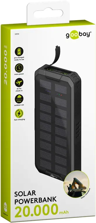 PowerBank Goobay Fast Charge mit Solar 20.000 mAh 0,3m
