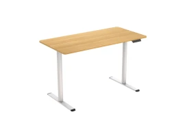 Verstellbarer Schreibtisch mit elektrischer Höhenverstellung Spacetronik Moris SPE-O121, weißer Rahmen, helle Holzplatte