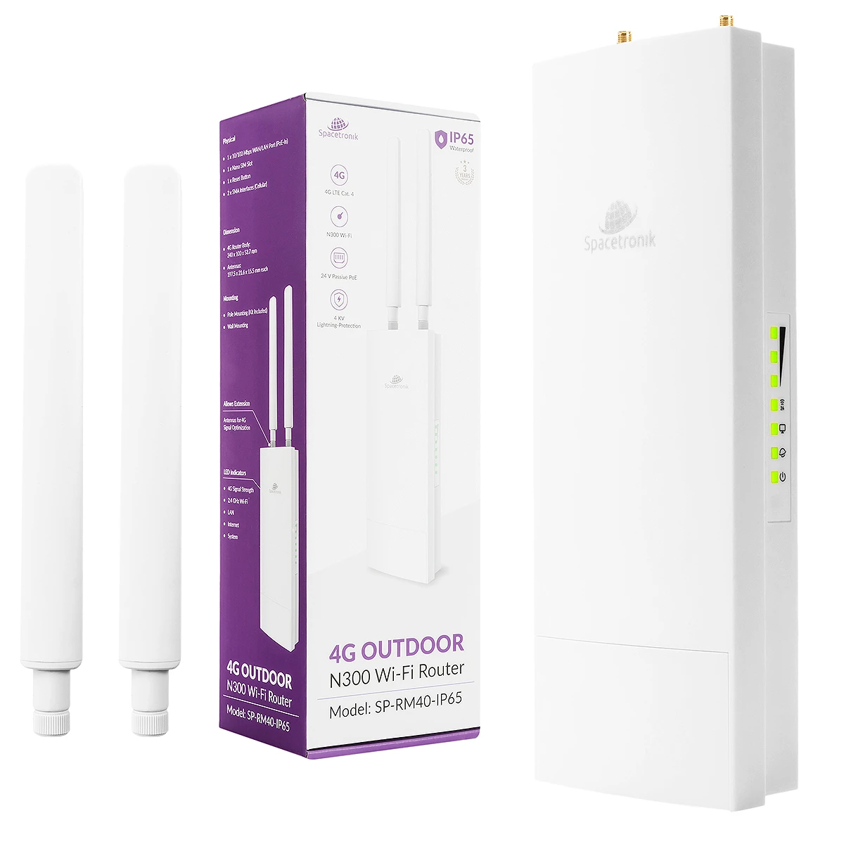 Router Zewnętrzny LTE 4G 300 Mbps Wi-Fi 4 N300 Spacetronik SP-RM40-IP65