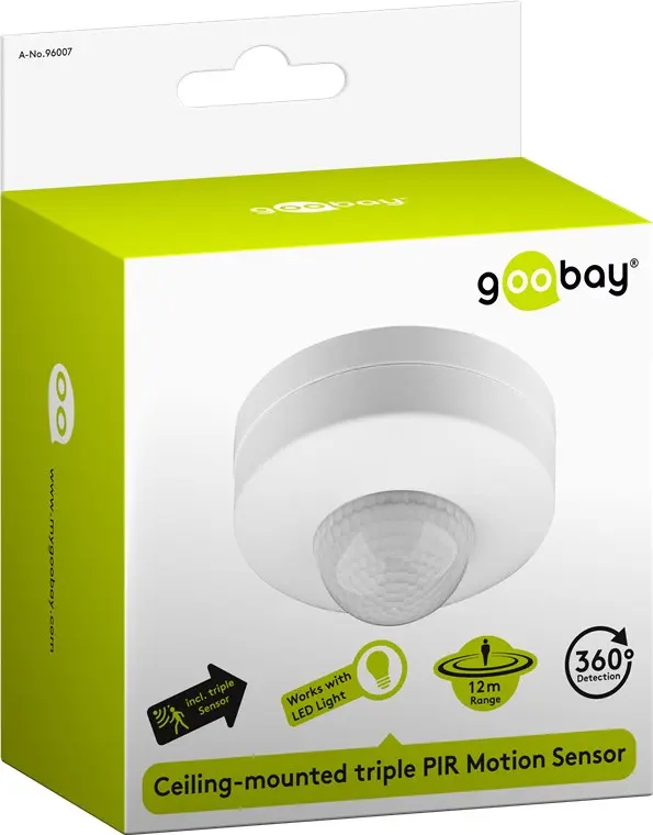 Sufitowy czujnik ruchu POTRÓJNY na podczerwień 360st. 12m IP20 Goobay