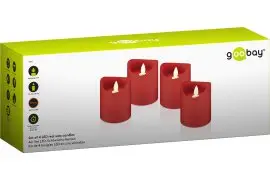 Świeczki LED Goobay czerwone 7,5x10cm ZESTAW 4 sztuki
