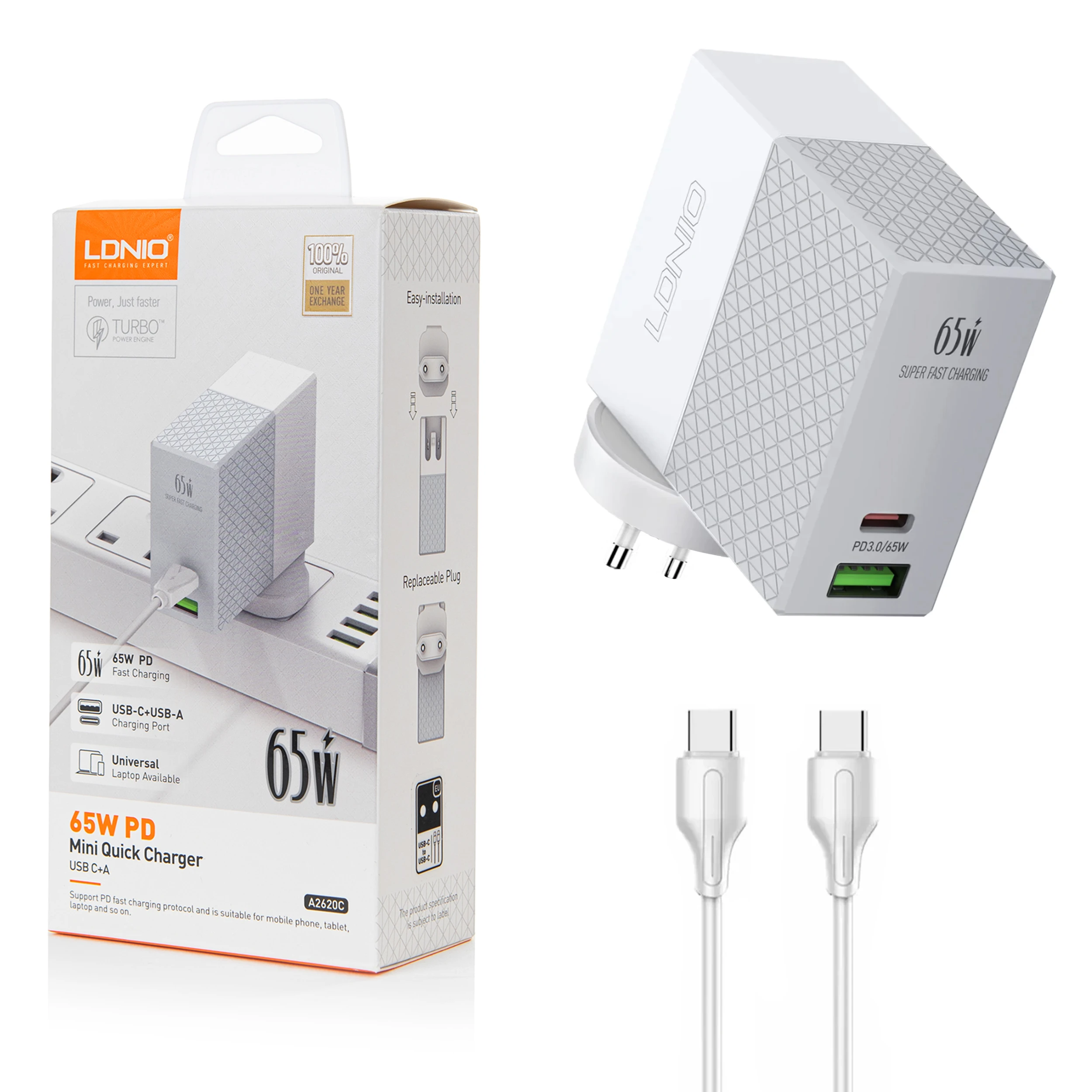 Uniwersalna ładowarka do telefonu notebooka 65W PD QC3.0 LDNIO A2620C