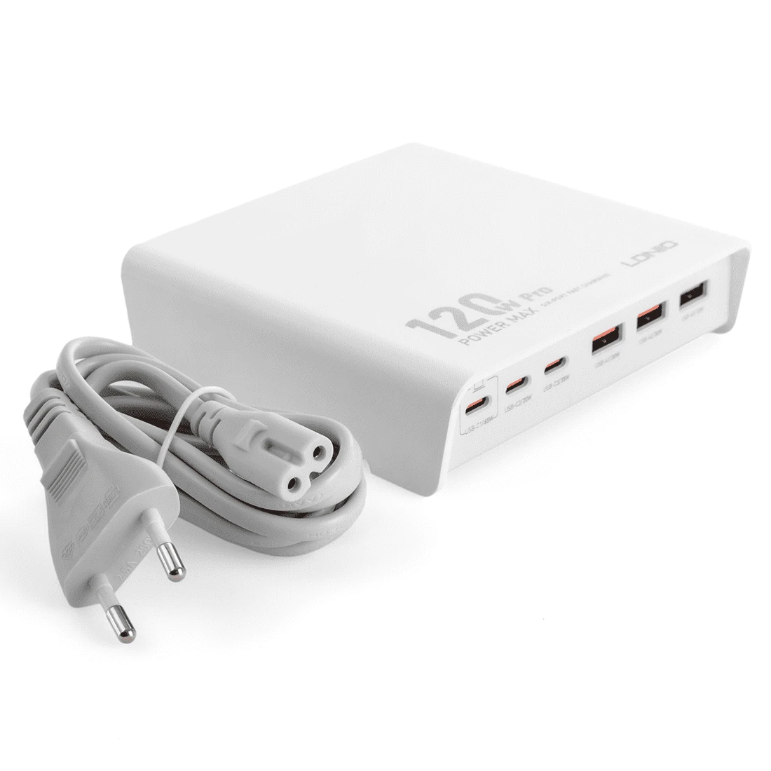 Multifunktionale weiße Ladestation 120 W LDNIO Q605 6 USB-Anschlüsse (3 USB-C, 3 USB-A)