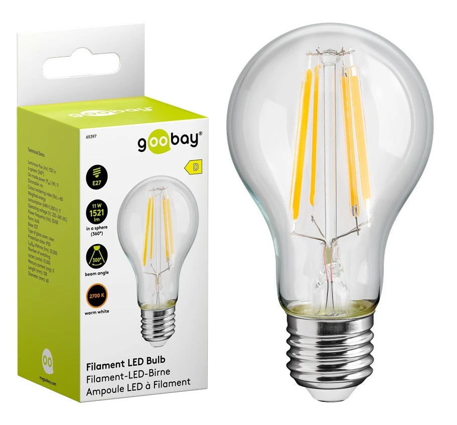 Żarówka LED z filamentem 11W gwint E27 światło białe ciepłe 2700K Goobay