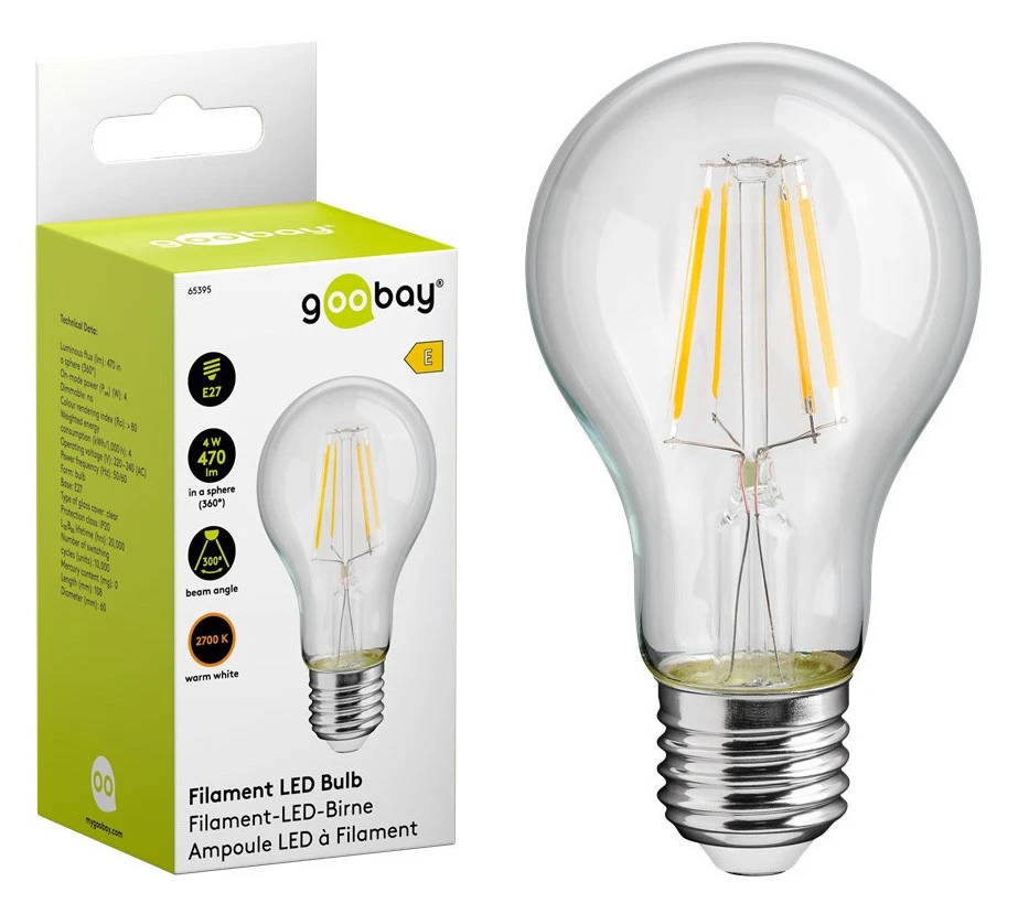 Żarówka LED z filamentem 4W gwint E27 światło białe ciepłe 2700K Goobay