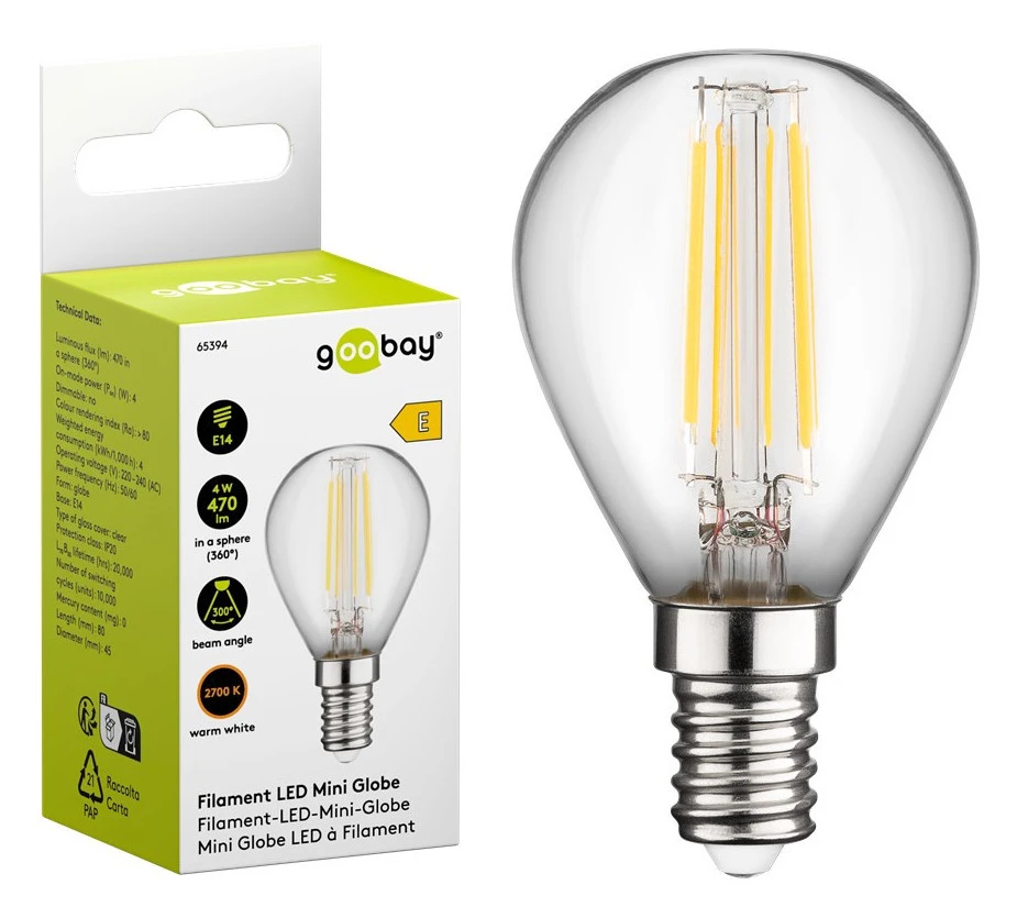 Żarówka LED z filamentem 4W gwint E14 KULKA światło białe ciepłe 2700K Goobay