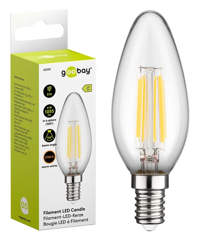 Żarówka LED z filamentem 6W gwint E14 ŚWIECZKA światło białe ciepłe 2700K Goobay