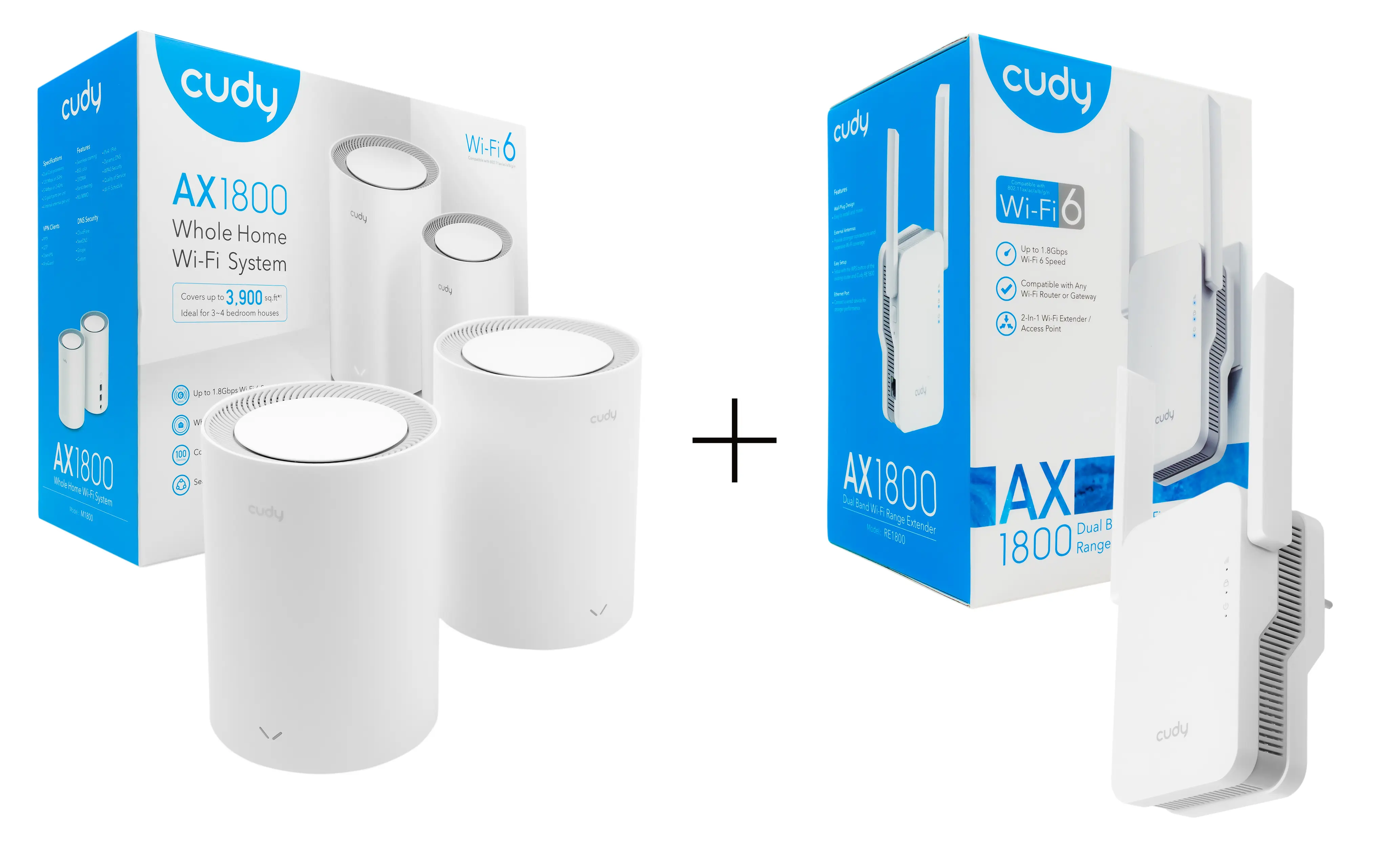Cudy M1800 WiFi AX1800 Dual Band WiFi 6 Router + Repeater RE 1800